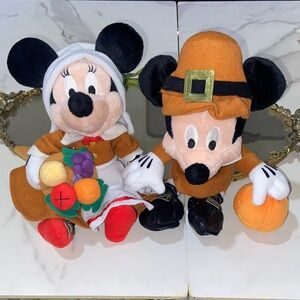 Disney Mickey and Minnie PILGRIM BEAN BAG Thanksgiving Plushies set